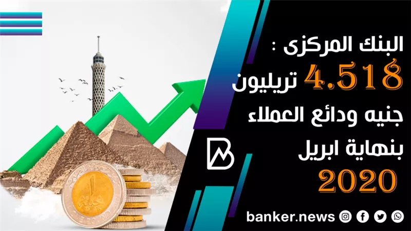 البنك المركزى : 4.518 تريليون جنيه ودائع العملاء بنهاية ابريل 2020