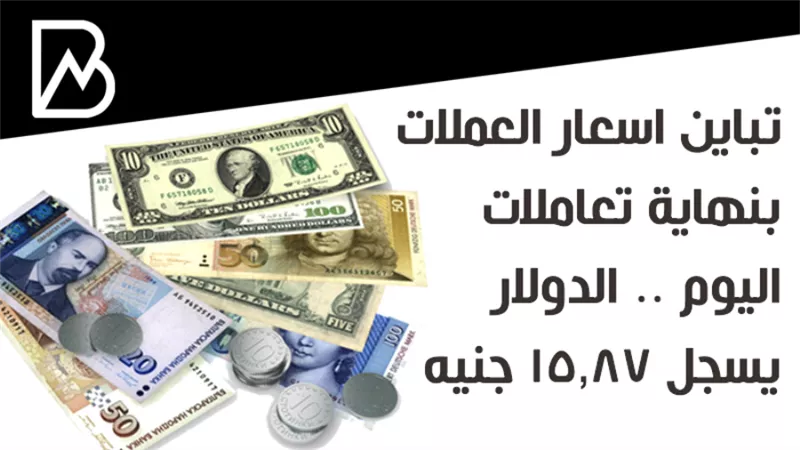 تباين اسعار العملات بنهاية تعاملات اليوم .. الدولار يسجل 15.87 جنيه 
