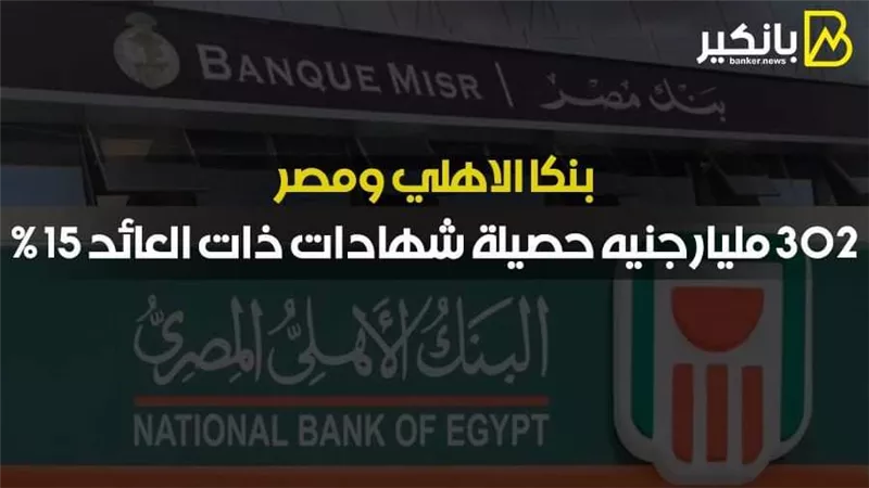بنكا الاهلي ومصر : 302 مليار جنيه حصيلة شهادات ذات العائد 15 % 