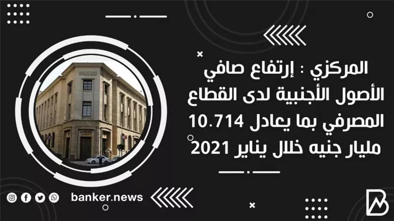 المركزي : إرتفاع صافي الأصول الأجنبية لدى القطاع المصرفي بما يعادل 10.714 مليار جنيه خلال يناير 2021