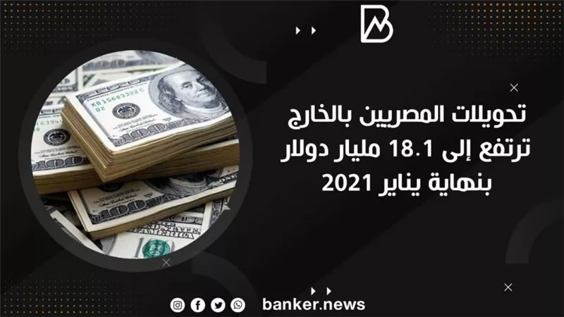 تحويلات المصريين بالخارج ترتفع إلى 18.1 مليار دولار بنهاية يناير 2021