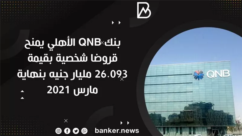بنك QNB الأهلي يمنح قروضا شخصية بقيمة 26.093 مليار جنيه بنهاية مارس 2021