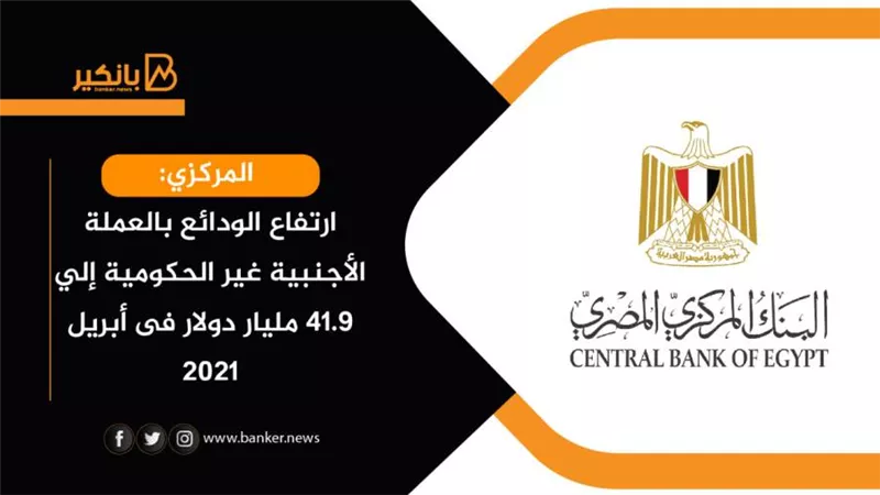 المركزي:ارتفاع الودائع بالعملة الأجنبية غير الحكومية إلي 41.9 مليار دولار فى أبريل 2021