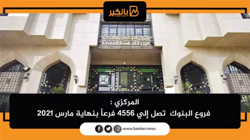 المركزي : فروع البنوك  تصل إلي 4556 فرعاً بنهاية مارس 2021