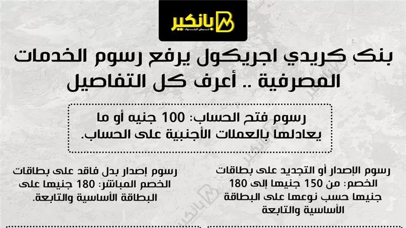 بنك كريدي اجريكول يرفع رسوم الخدمات المصرفية .. أعرف كل التفاصيل