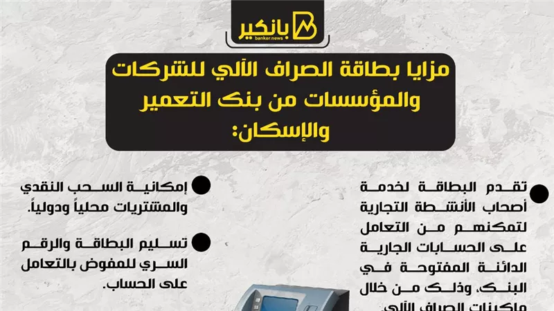 مزايا بطاقة الصراف الآلي للشركات والمؤسسات من بنك التعمير والإسكان